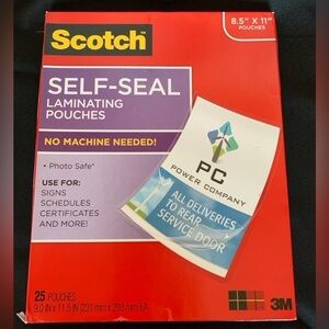 Scotch Self Seal Laminating Pouches, NIB, 25 pouches.